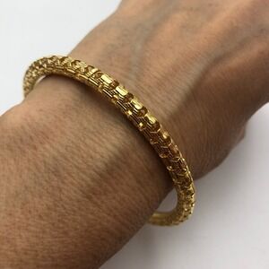 JBK Jacqueline Kennedy Gold Tone Open Work Textured Hollow Bangle Bracelet